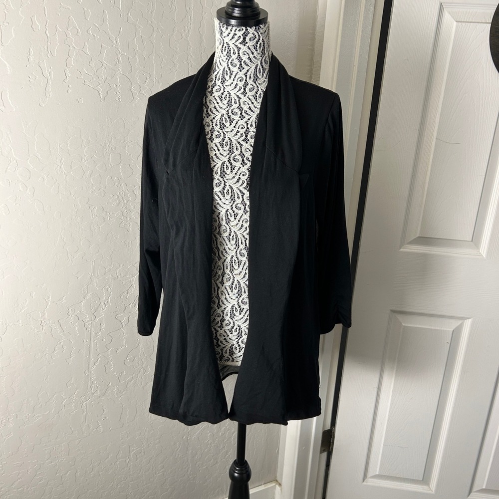 August Silk Woman Open Front Cardigan Womens Plus Size 3X Black  3/4 Sleeve Lace